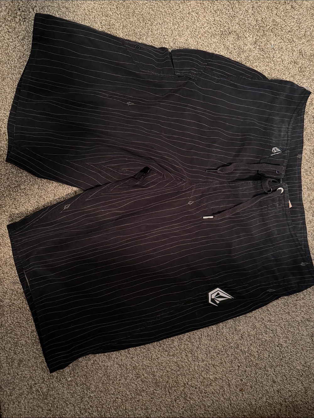 2/$25 Volcom Black Pinstripe Swim Trunks with Logo Patch